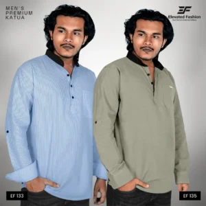 Double Premium Quality Katua- (White Stripe & Deep Olive) - EF133/135