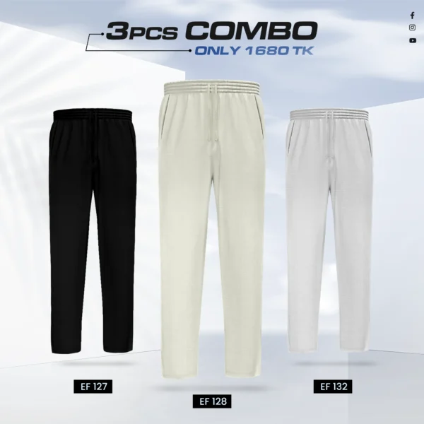 Triple Cotton Trouser Combo - (Black, Cream & Ash) - EF127/128/132