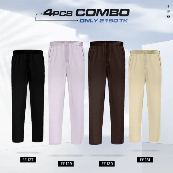 Quad Cotton Trouser Combo - (Black, Light Purple, Coffee & Tan) - EF127/129/130/131