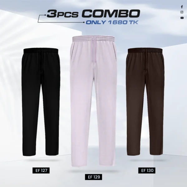 Triple Cotton Trouser Combo - (Black, Light Purple & Coffee) - EF127/129/130
