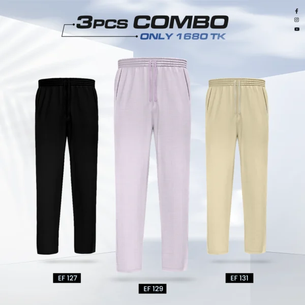 Triple Cotton Trouser Combo - (Black, Light Purple & Tan) - EF127/129/131