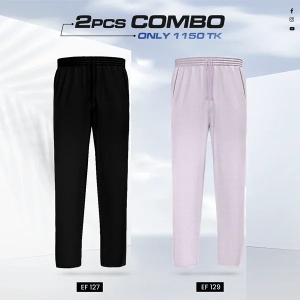 Double Cotton Trouser Combo - (Black & Light Purple) - EF127/129