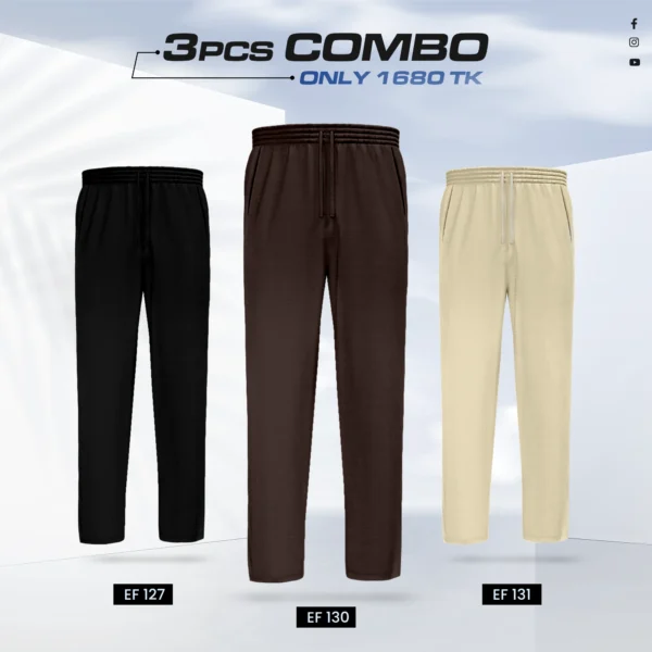 Triple Cotton Trouser Combo - (Black, Coffee & Tan) - EF127/130/131