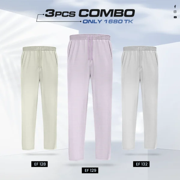 Triple Cotton Trouser Combo - (Cream, Light Purple & Ash) - EF128/129/132