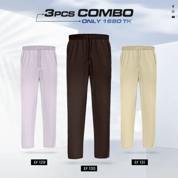 Triple Cotton Trouser Combo - (Light Purple, Coffee & Tan) - EF129/130/131