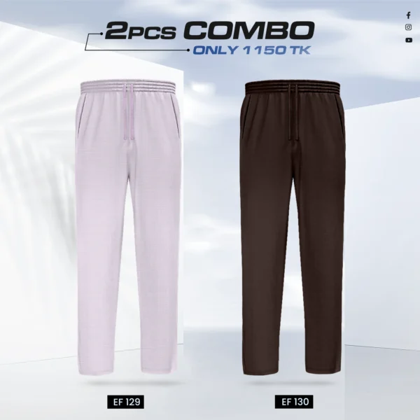 Double Cotton Trouser Combo - (Light Purple & Coffee) - EF129/130