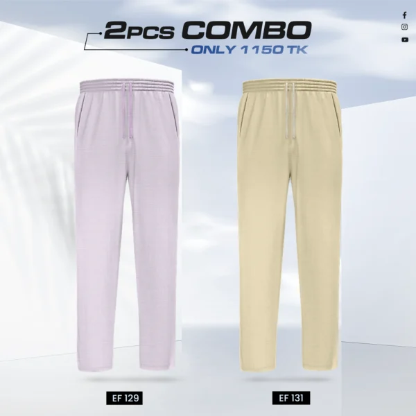 Double Cotton Trouser Combo - (Light Purple & Tan) - EF129/131